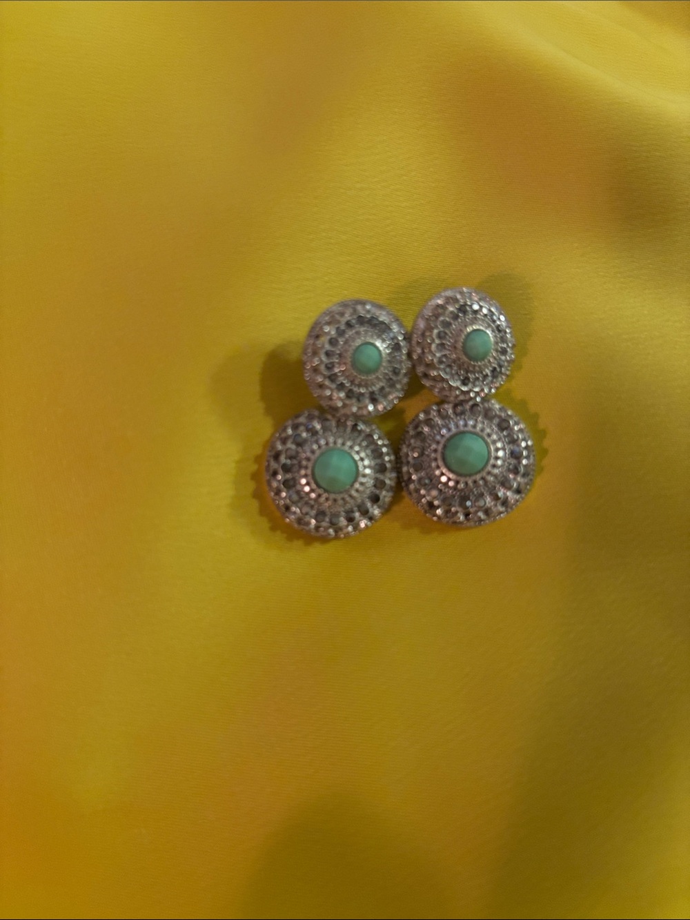 Silver-Tone Turquoise Center Round Earrings - Women's Jewelry